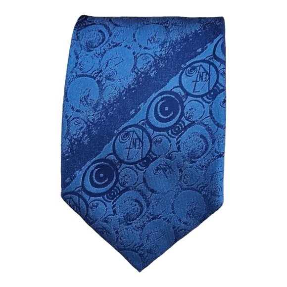KENZO HOMME Blue Geometric Monogrammed Logo Silk Tie ITALY 59